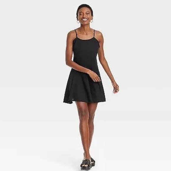 A New Day Beach Bungalow Mini Dress Linen Tie Back Scoop Neckline Lined Black M - Picture 1 of 10